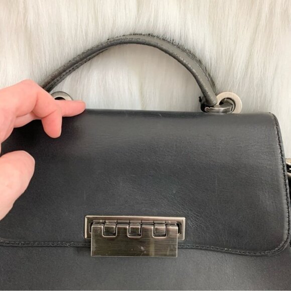 Zac Posen Eartha Bag Colorblock Leather Satchel Top Handle Black Grey - Picture 5 of 16